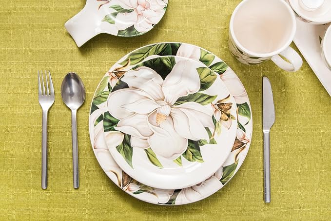 Bico Magnolia Floral Salad Plates Set of 4, 8.75 Inch Ceramic Dessert Plates - Image 5