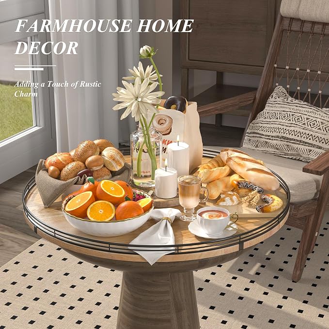 AMH 24-Inch Extra Large Farmhouse Oak Lazy Susan Organizer | Smooth rotating - Image 5