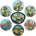 Cactus Coasters Leather Round Drink Coasters 6 Pcs Set by Yopiiefa