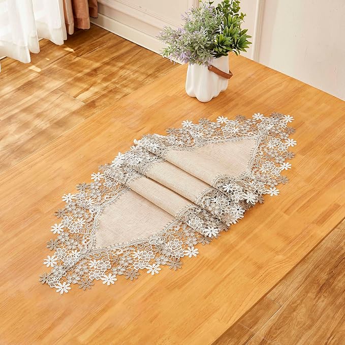 Natural Beige Floral Lace Table Runner Dresser Scarf | Lace Runner, Wedding & - Image 7