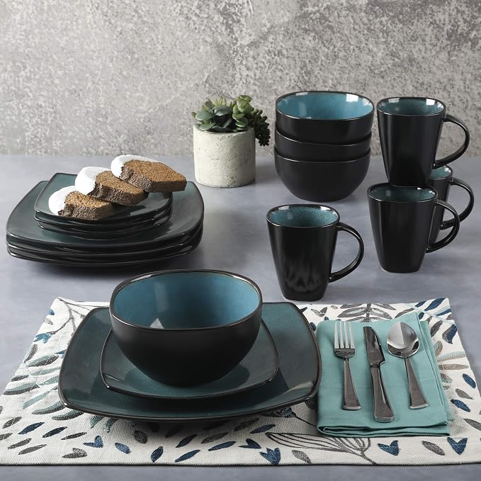 Gibson Elite Soho Lounge 16-Piece Reactive Glaze Dinnerware Set – Teal and - Image 7