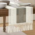 Macrame Style Bicolor Stitching Table Runner 14x90in Dark Sage | Woven Boho by ZEEMARTONLINE