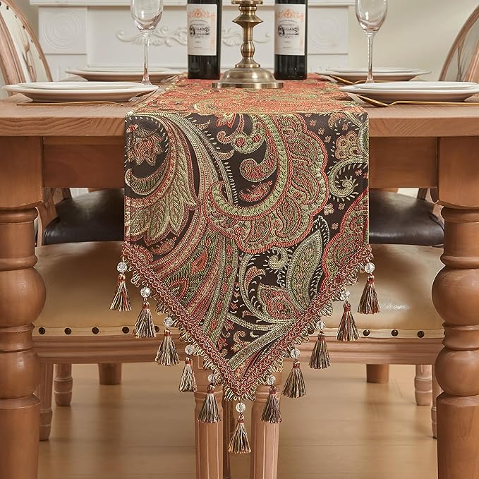 Loom and Mill Vintage Paisley Jacquard Table Runner 13x108 inch by LoomandMill