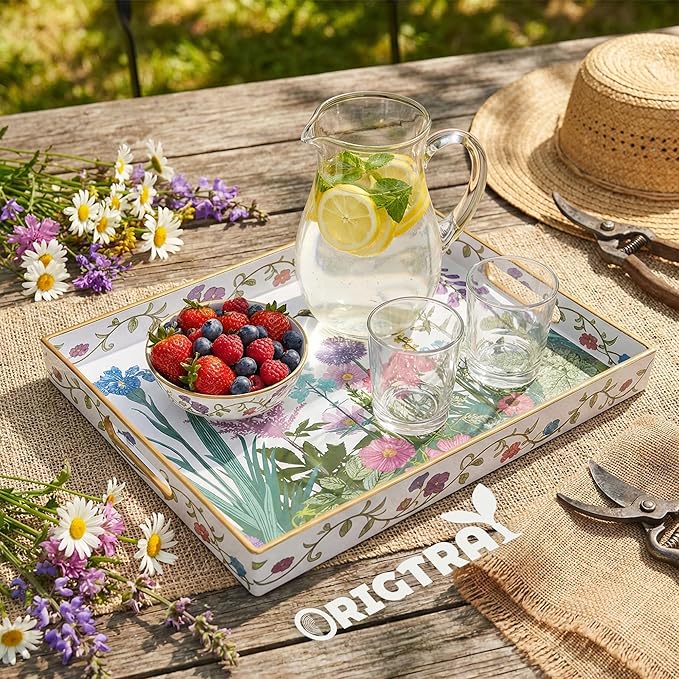 Serving Tray with Handles, Rectangular Plastic Tray 15.75x11.81 Inch, Wildflower - Image 3