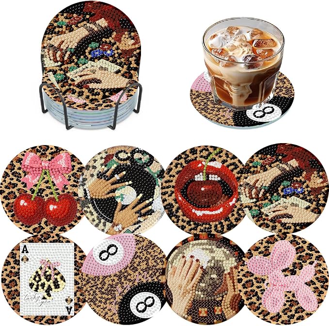 8 Pack Leopard Diamond Art Coasters Kits- Diamond Painting Coasters Kits | - Image 5