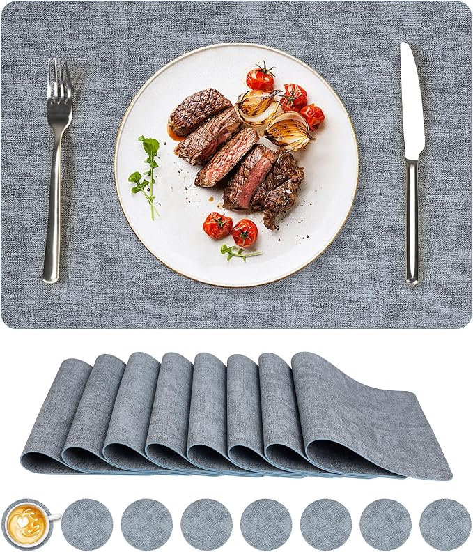NCUE Vinyl Placemats Set of 8, Heat Resistant, Nonslip Faux Leather Waterproof by NCUE