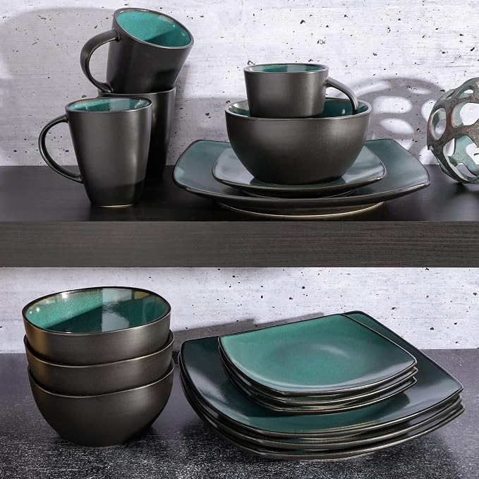 Gibson Elite Soho Lounge 16-Piece Reactive Glaze Dinnerware Set – Teal and - Image 3