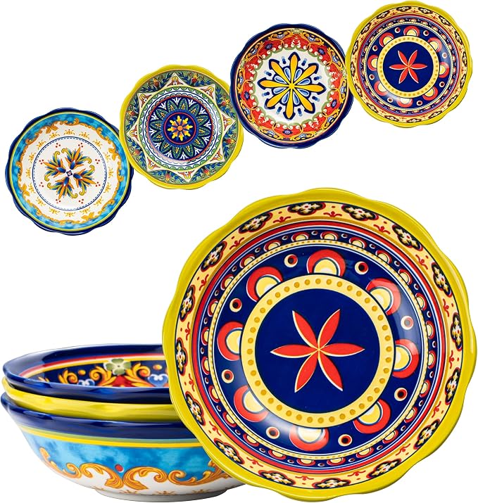 UNICASA Ceramic Pasta Bowls Set, 27 oz Cereal Bowls Set of 4, Porcelain by UNICASA