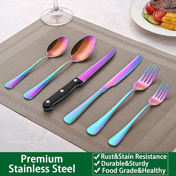 Rainbow 24 Pieces Stainless Steel Silverware Sets - Image 6