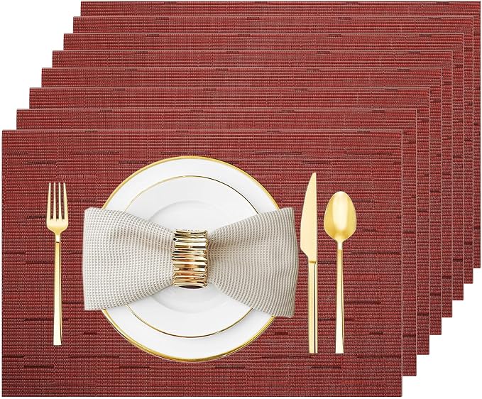 Red Vinyl Placemats Set of 8, Heat Resistant Table Placemats | 18x12 inch place by Uolr