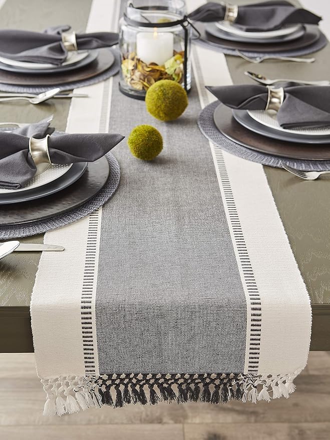 DII Dobby Stripe Table Runner, 13x108 Mineral Gray & Cream Background | Woven - Image 10