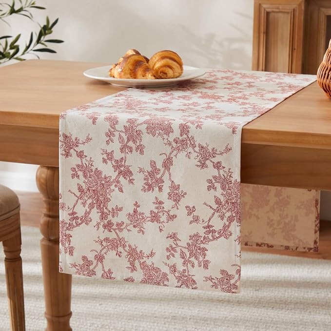 French Pastoral Farmhouse Table Runners, 13x60 Inch Red | 100% Organic Cotton - Image 7