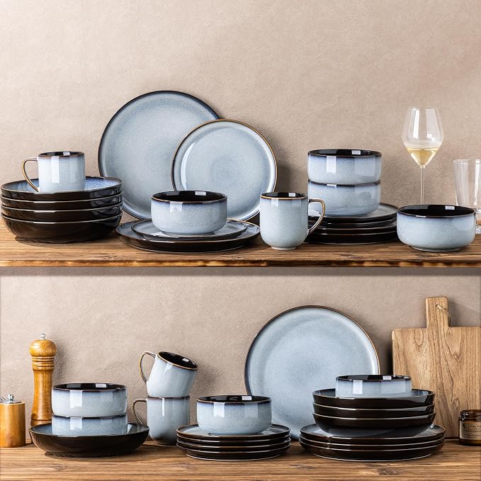 LeRATIO Ceramic Dinnerware Set of 4, Poreclain Plates, Handmade Reactive Glaze - Image 6