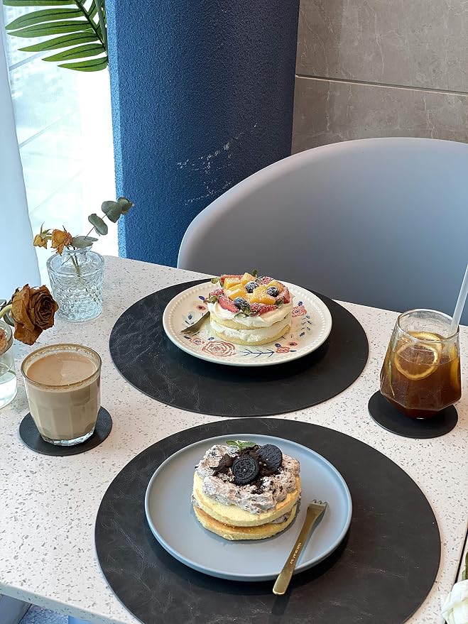 Set of 6 Embossed PU Leather Placemats, Waterproof Coffee Coasters, Kitchen - Image 3