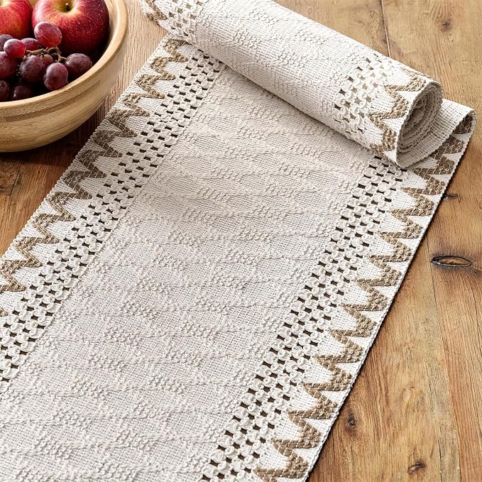 Macrame Side Trim Boho Woven Table Runner, Jute 12x36 Inch | Crochet Hollow - Image 4