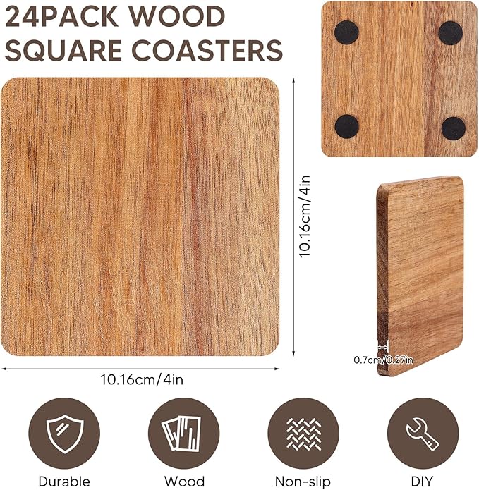 24PCS Wood Coasters Square Wooden Coaster - Image 2