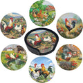 Rooster Coasters Leather Round Drink Coasters 6 Pcs Set by Yopiiefa