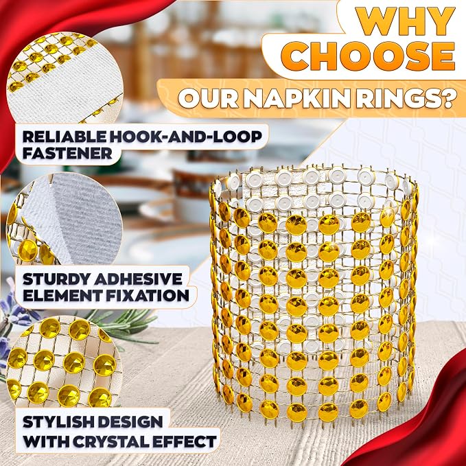 Gold Napkin Rings Bulk Set of 100, Rhinestone Holders - Image 4