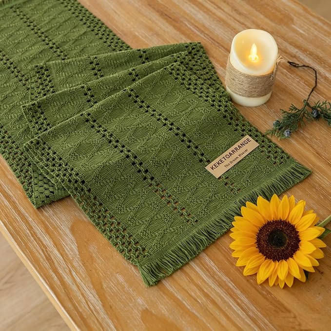 Keketoarrange Boho Macrame Table Runner 12x72 Inch | Woven Burlap Rustic Runner by KEKETOARRANGE