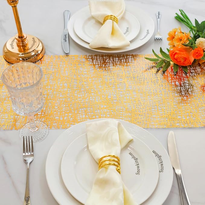 Snowkingdom 2 Pcs Gold Table Runner 11x 108 Inch Thin Mesh Sparkle Glitter - Image 7