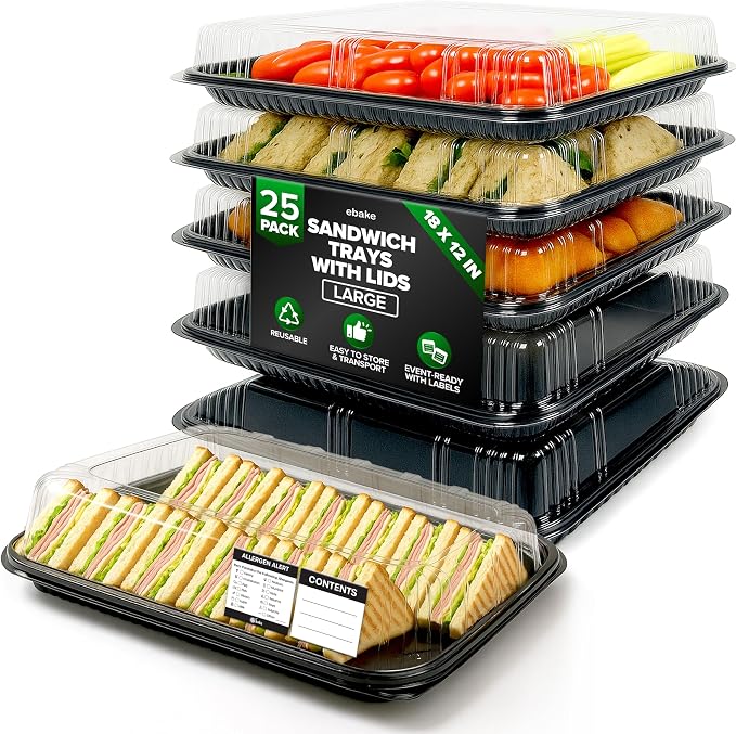 25 Pack Catering Trays with Lids – 17" Serving Tray with Lid, Heavy Duty by Unknown