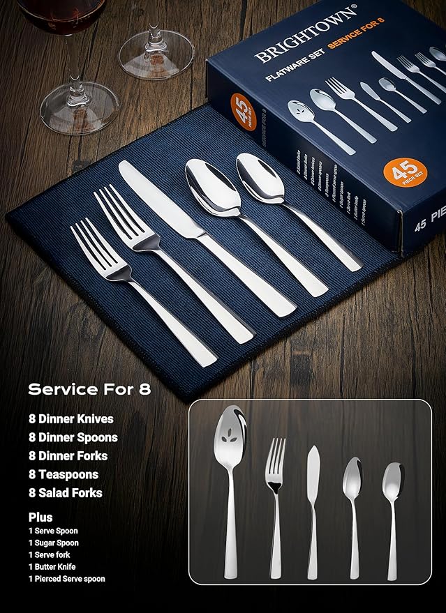 Silverware Set for 8, 45 Piece Stainless Steel Kitchen Utensils Cutlery Set | - Image 7