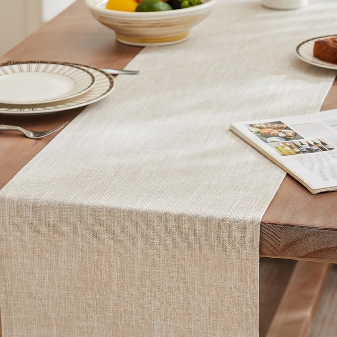 Rustic Cotton Linen Table Runner, 13x90 Inches Taupe | Farmhouse Style Linen - Image 3