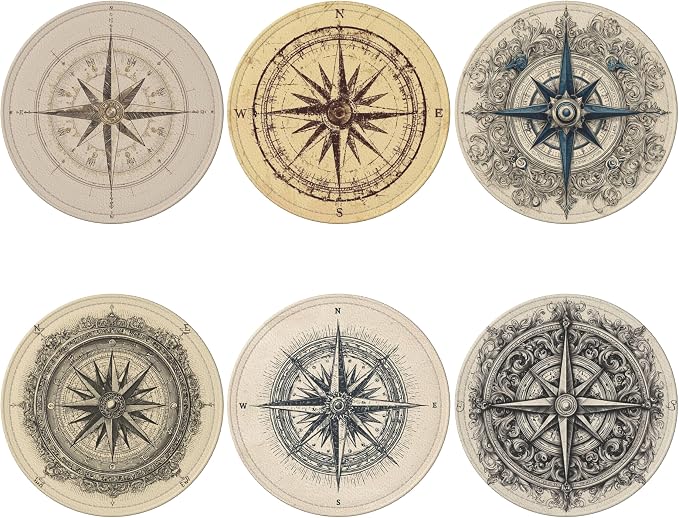 Compass Coasters Leather Round Drink Coasters 6 Pcs Set - Image 2