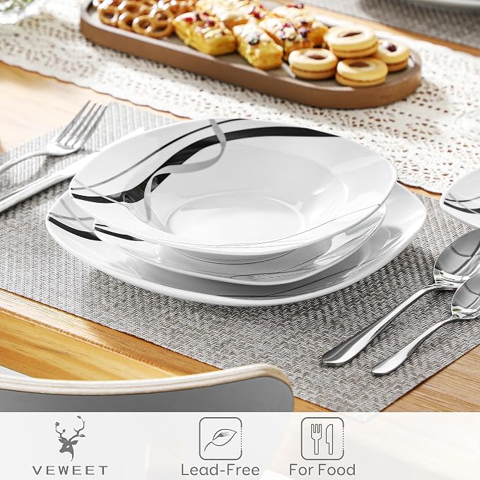 VEWEET Ceramic Dinnerware Sets for 6, FIONA | Porcelain Dinner Set Including - Image 5