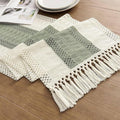 EMMTEEY Boho Table Runner with Tassels 36 Inches Long, Sage Green | Handmade by EMMTEEY