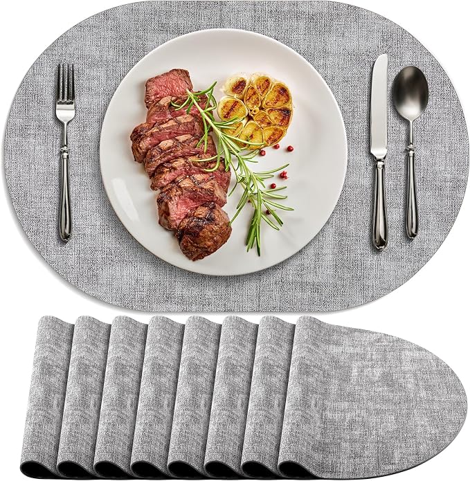 Placemats for Dining Table Set of 8 Non-Slip, Heat Resistant Leather Placemat by Delicateandelegantplacemats