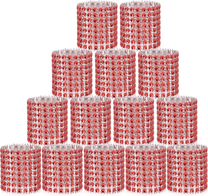Red Napking Rings Holder Set of 150pcs, Diamond Crystal Napkin Rings Bulk by Wotoban