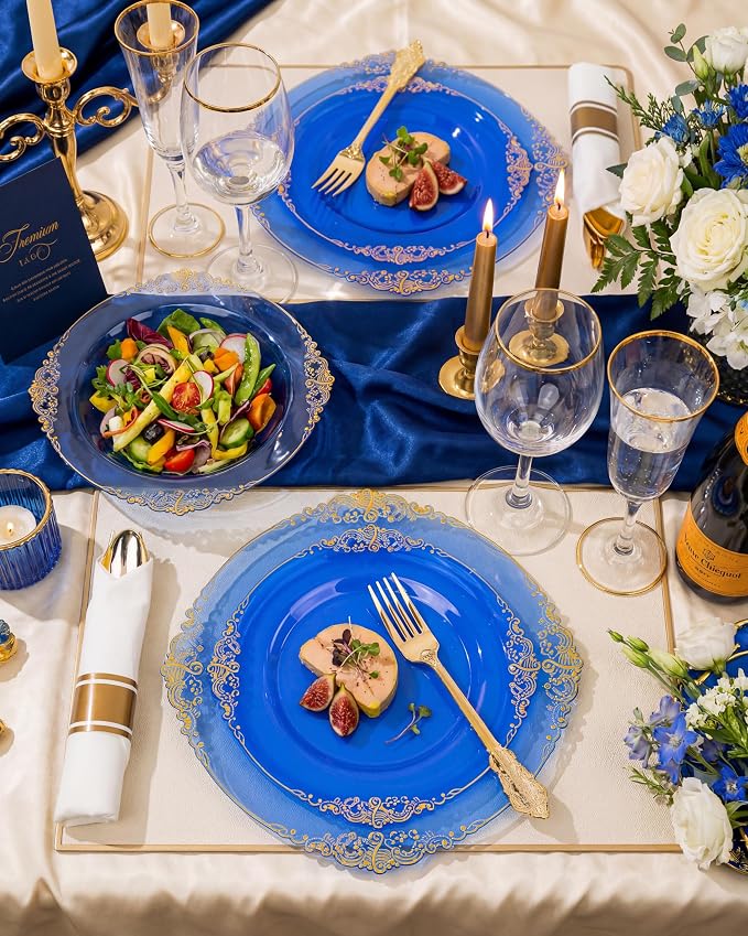 Nervure 350Pcs Blue Plastic Plates, Disposable Dinnerware Set - Image 6