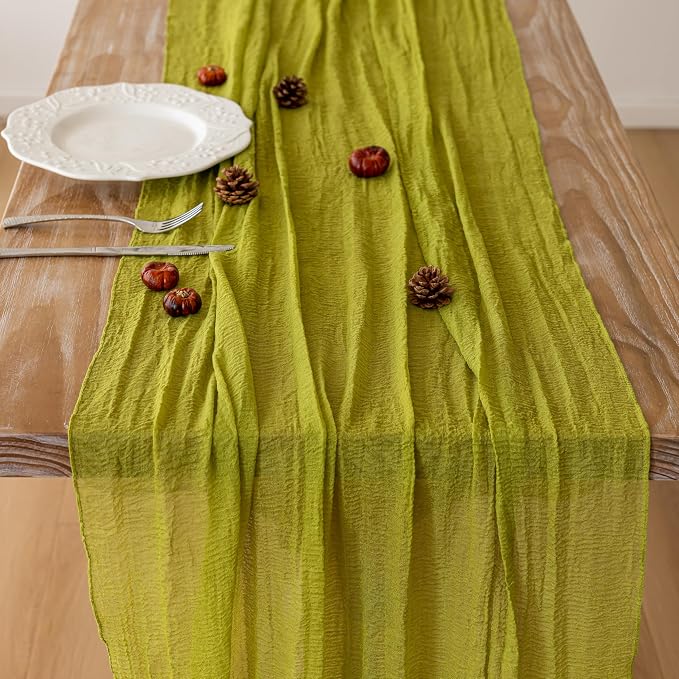 3Pcs Moss Green Cheesecloth Table Runner 120 Inches - Image 4