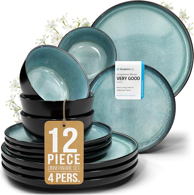 12 Piece Stoneware Dinnerware Set by PURELIVING