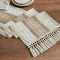 Macrame Style Bicolor Stitching Table Runner 14x60in Taupe | Woven Boho Table by ZEEMARTONLINE