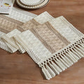 Macrame Style Bicolor Stitching Table Runner 14x90in Taupe | Woven Boho Table by ZEEMARTONLINE