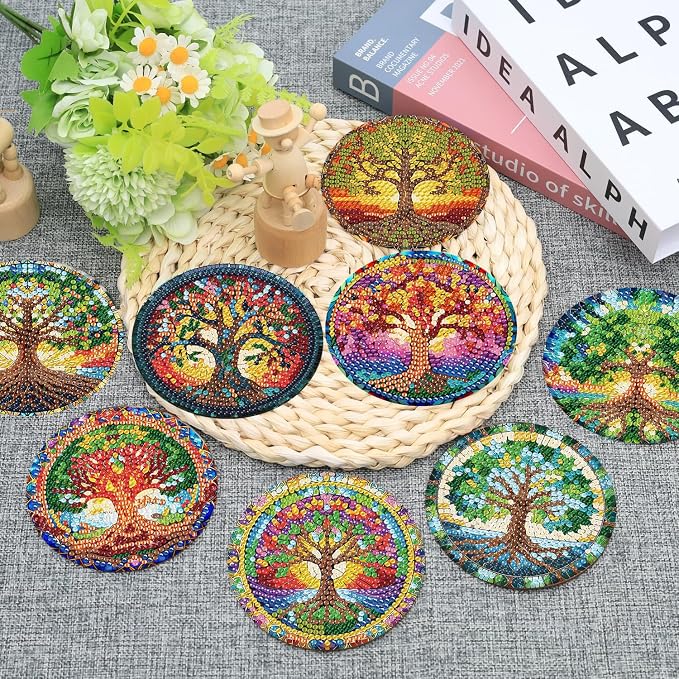 Ekuxom 8 PCS Tree of Life Diamond Art Coasters Kits - Image 2