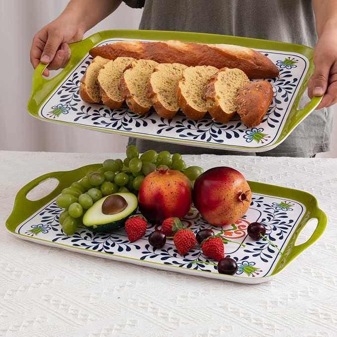 Large Serving Platter with Handles, 19”x12”Large Rectangular Melamine Serving - Image 3