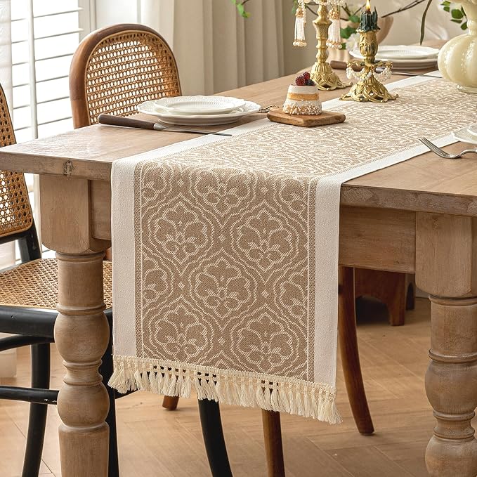 Coffee Scroll Linen Table Runner - Image 6
