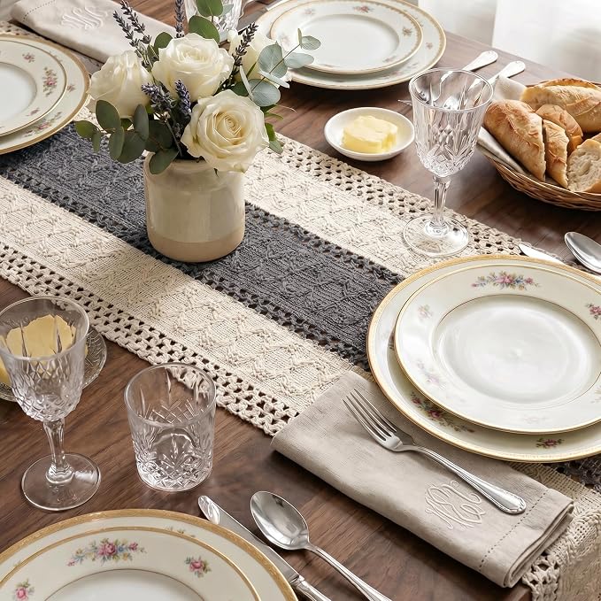 Boho Macrame Table Runner with Tassels Farmhouse Rustic Dining Woven Table - Image 5