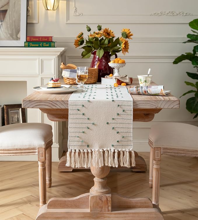 Boho Table Runner 13 x 90 Inch Long Natural Cotton Woven Runner - Image 6