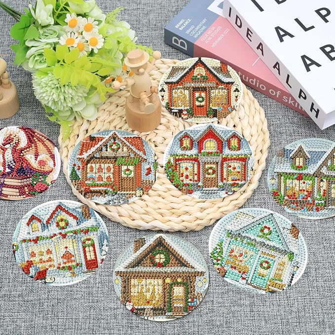 Ekuxom 8 PCS Diamond Art Coasters Kits-Store Diamond Painting Coasters Kits | - Image 2