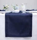 Solino Home 100% Pure Linen Dining Table Runner Navy Hemstitch, 14 x 120 in | by SolinoHome