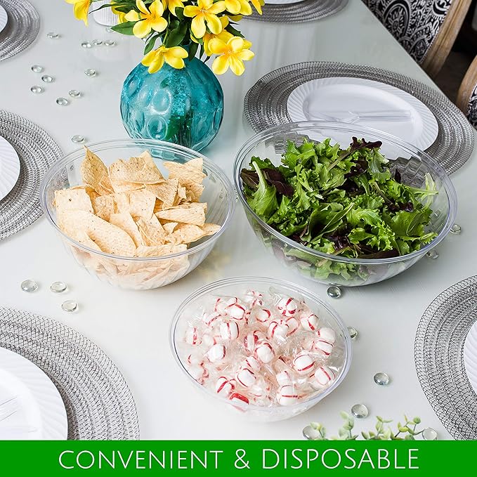 Disposable 48 Ounce Round Crystal Clear Plastic Bowls - Image 6