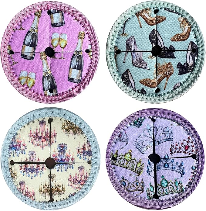 Set of 4 Themed Drink Coasters for Wine Glasses | Reusable Slip-On Stemmed by UBUN2