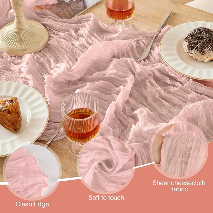 6 Pack Dusty Pink Cheesecloth Table Runners Boho Gauze Home Decor | 120Inch - Image 5