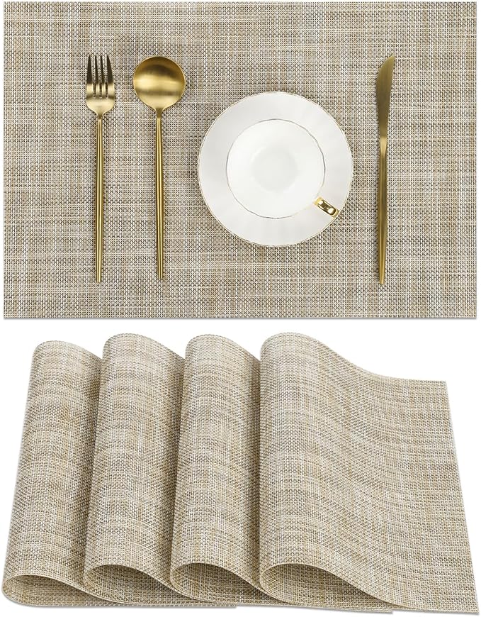SHACOS Placemats Set of 4 Woven Vinyl Reversible Plastic Durable Place Mats by SHACOS