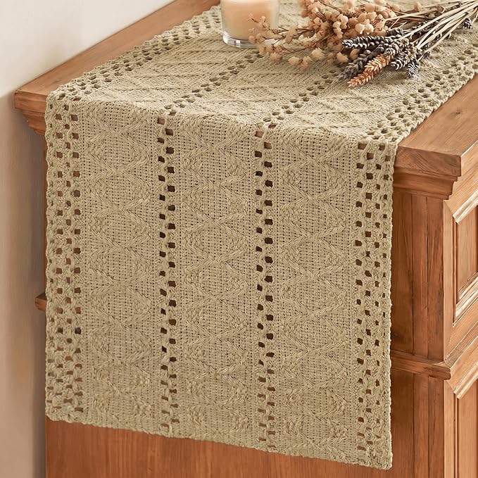 Artoid Mode Burlap Brown Woven Farmhouse Hollow Table Runner 12x72 Inch | by ArtoidMode