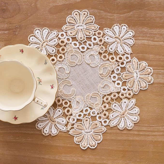 European Antique Jacquard Lace Table Doilies, Small Farmhouse Linen Embroidered - Image 2